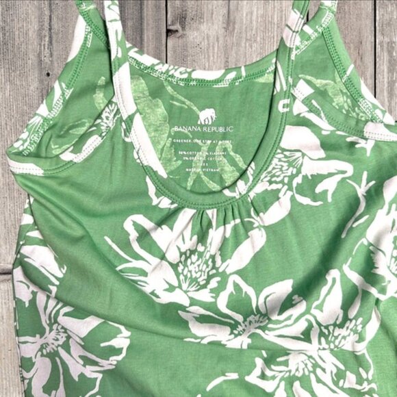 Banana Republic Island Floral Flower Print Green Spaghetti Strap Tank Top Size S - Picture 4 of 6